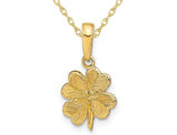 14K Yellow Gold Textured Four-Leaf Clover Charm Pendant Necklace with Chain